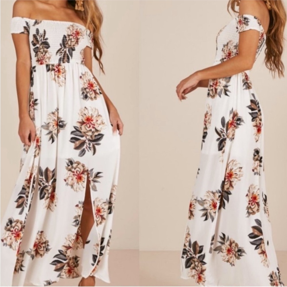 Showpo White Floral Off-Shoulder Maxi Dress